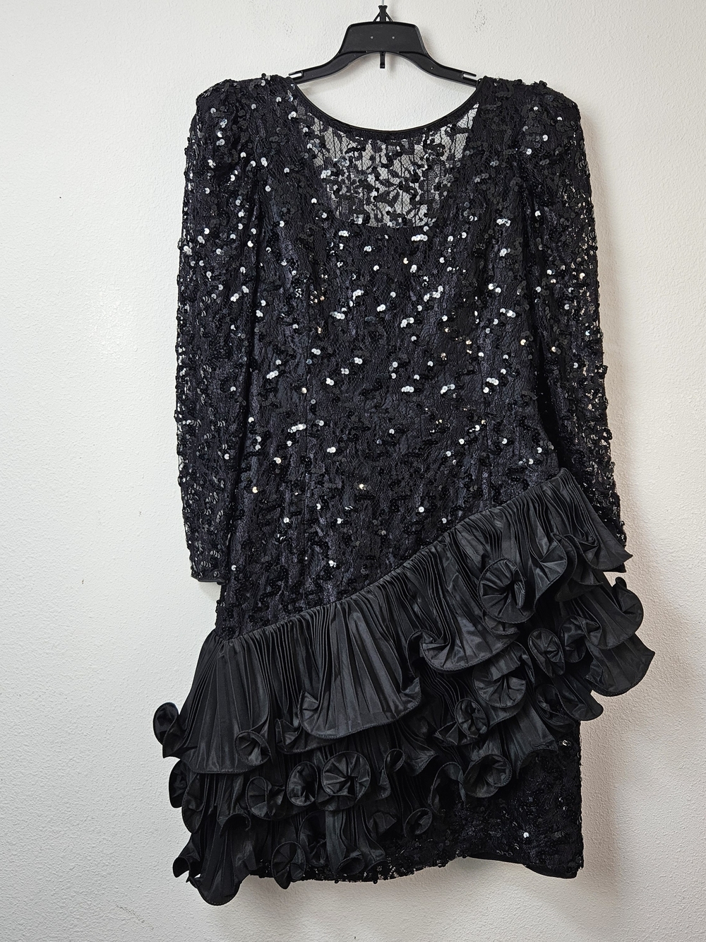 After Five By Julie Durache Black Sequin Ruffled Cocktail Dress Vintage